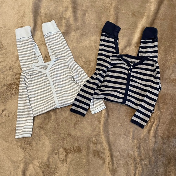 Burt's Bees Baby Long Sleeved Pullover Striped Pajama Sets - Gray and Navy - Picture 1 of 8